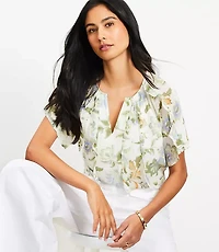 Petite Floral Ruffle Flutter Sleeve Top