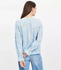 Petite Floral Lace Up Ruffle Blouse
