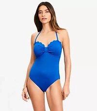 LOFT Beach Scalloped Bandeau One Piece Swimsuit