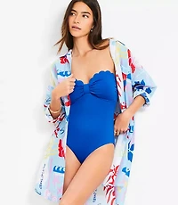 LOFT Beach Scalloped Bandeau One Piece Swimsuit