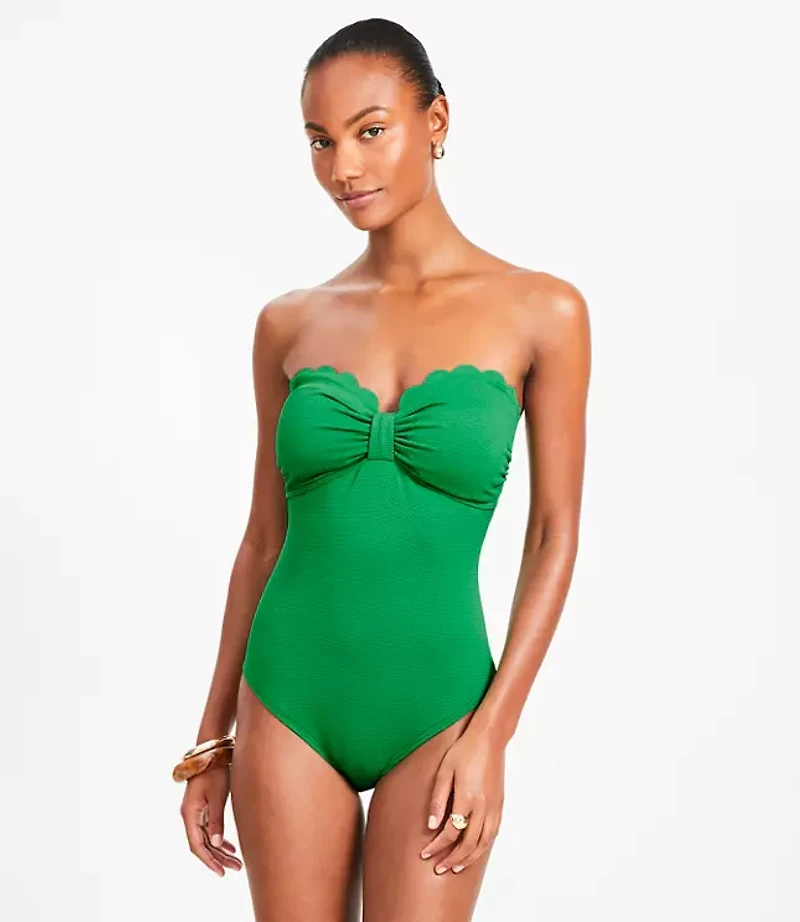LOFT Beach Scalloped Bandeau One Piece Swimsuit