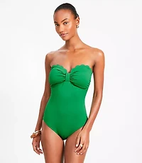LOFT Beach Scalloped Bandeau One Piece Swimsuit