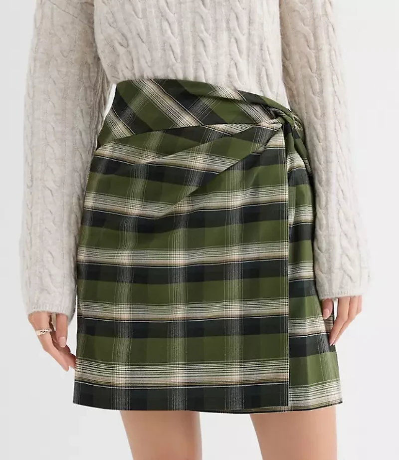 Plaid Brushed Flannel Twist Mini Skirt