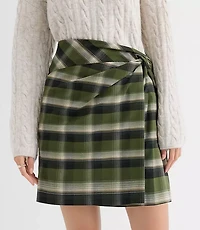 Plaid Brushed Flannel Twist Mini Skirt