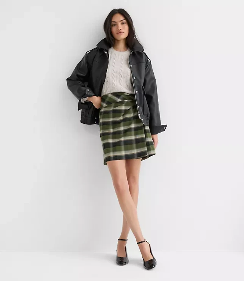 Plaid Brushed Flannel Twist Mini Skirt