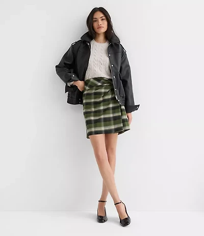 Plaid Brushed Flannel Twist Mini Skirt