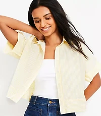 Petite Striped Poplin Modern Pocket Top