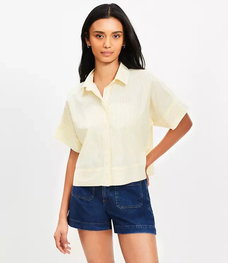 Petite Striped Poplin Modern Pocket Top