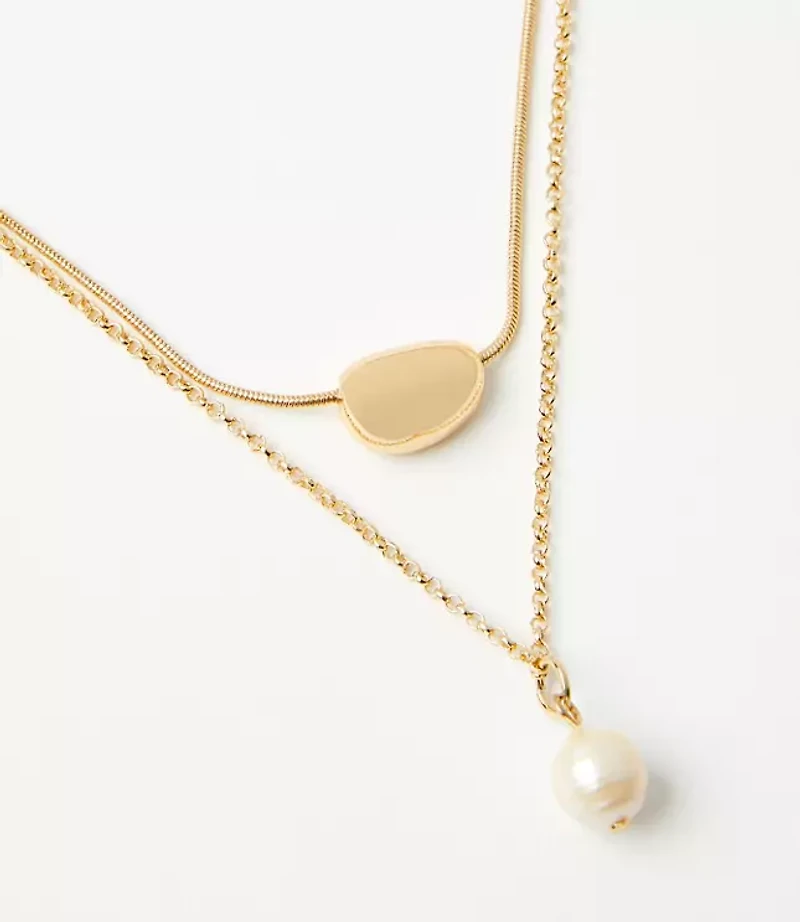 Pearlized Bean Layered Pendant Necklace Set