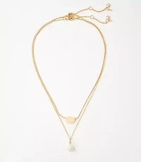 Pearlized Bean Layered Pendant Necklace Set