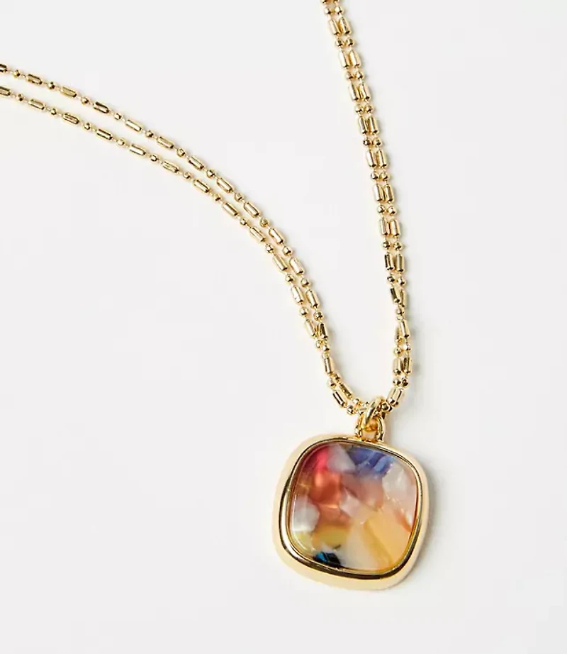 Tortoiseshell Print Double Chain Pendant Necklace