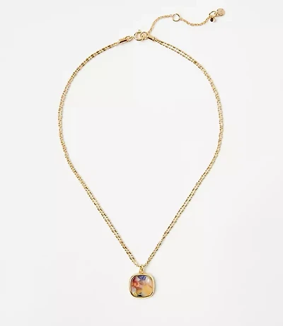 Tortoiseshell Print Double Chain Pendant Necklace