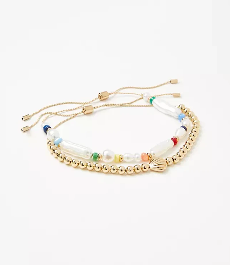 Pearlized Shell Pull Tie Bracelet Set