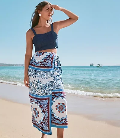 Petite Tiled Wrap Midi Skirt
