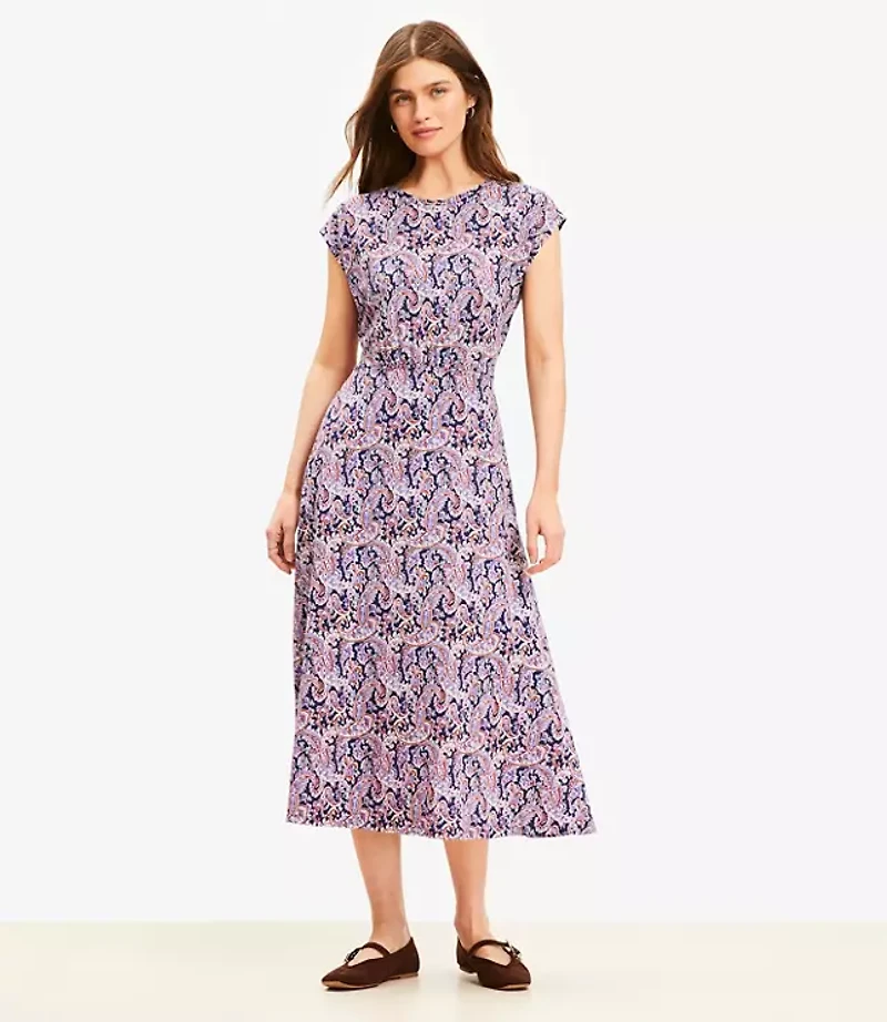 Petite Paisley Cap Sleeve Midi Pocket Dress