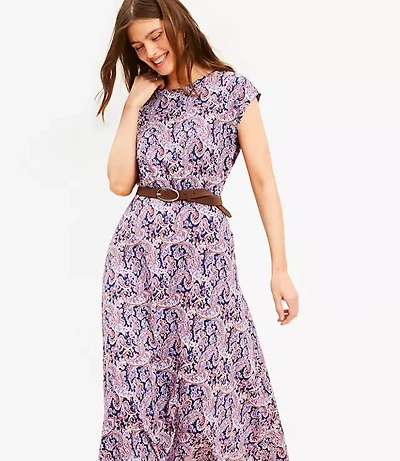 Petite Paisley Cap Sleeve Midi Pocket Dress