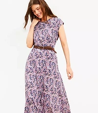 Petite Paisley Cap Sleeve Midi Pocket Dress