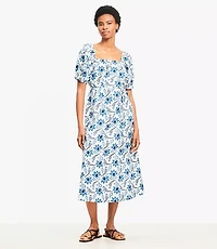 Petite Paisley Smocked Square Neck Midi Dress