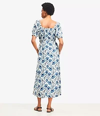 Petite Paisley Smocked Square Neck Midi Dress