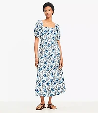 Petite Paisley Smocked Square Neck Midi Dress