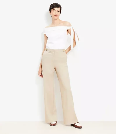 Petite Tab Waist Wide Leg Pants Twill