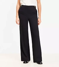 Petite Tab Waist Wide Leg Pants Twill