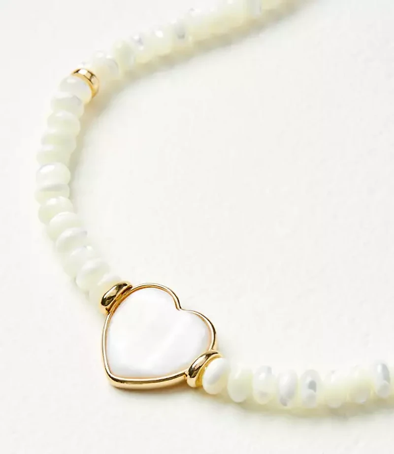 Mother Of Pearl Heart Beaded Statement Necklace