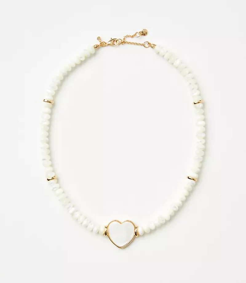 Mother Of Pearl Heart Beaded Statement Necklace