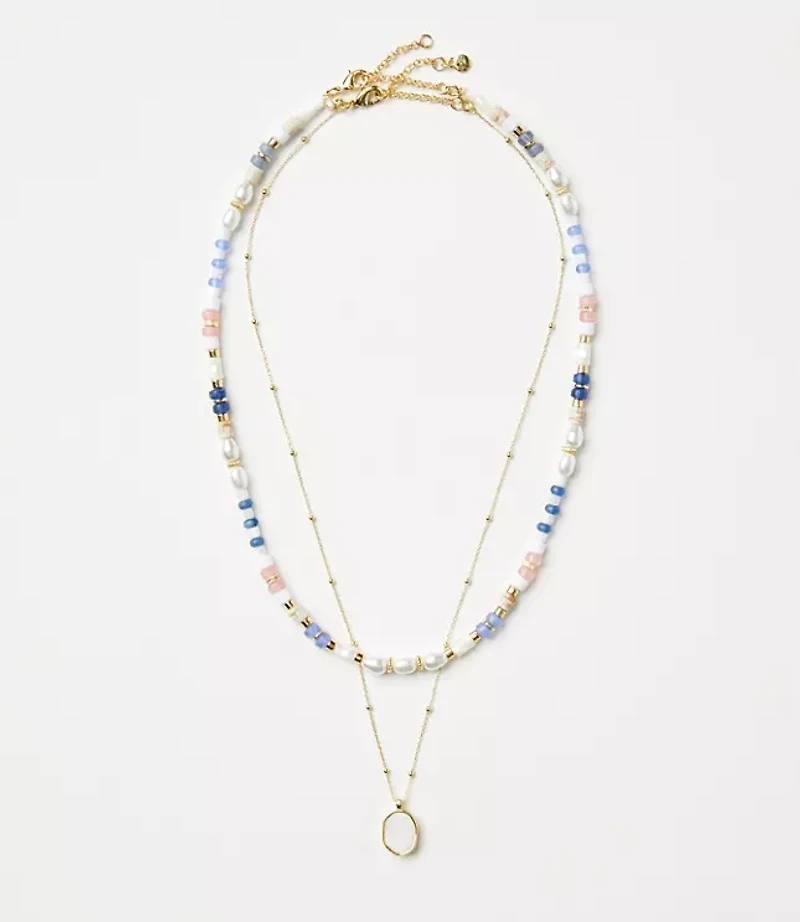 Pearlized Pastel Beaded Layered Necklace Set