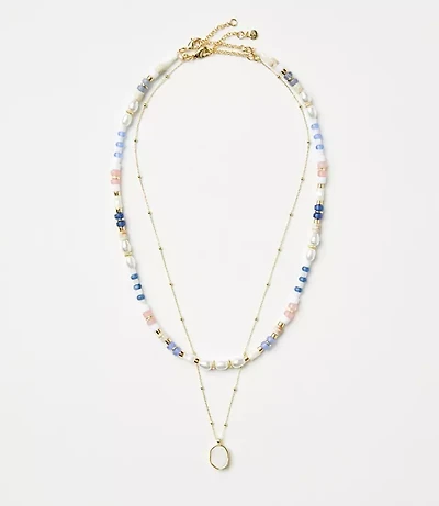 Pearlized Pastel Beaded Layered Necklace Set