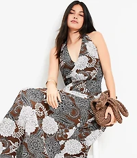 Petite Floral Halter Maxi Pocket Dress