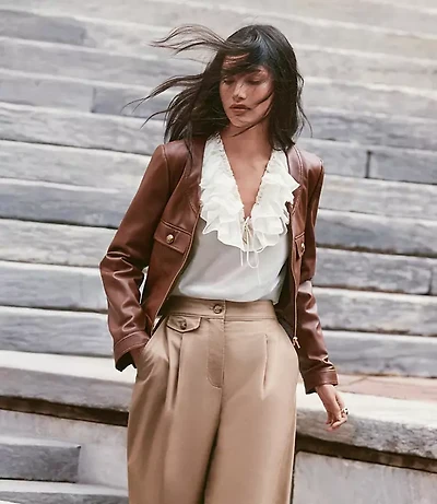 Petite Faux Leather Zip Jacket