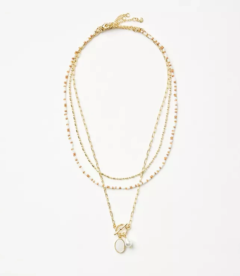 Pearlized Layered Toggle Necklace Set