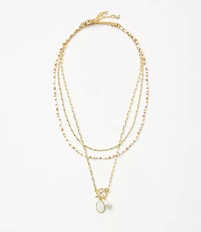 Pearlized Layered Toggle Necklace Set