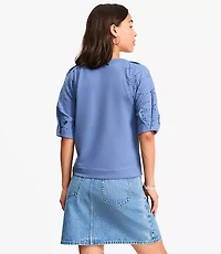 Eyelet Mixed Media Short Sleeve Sweatshirt