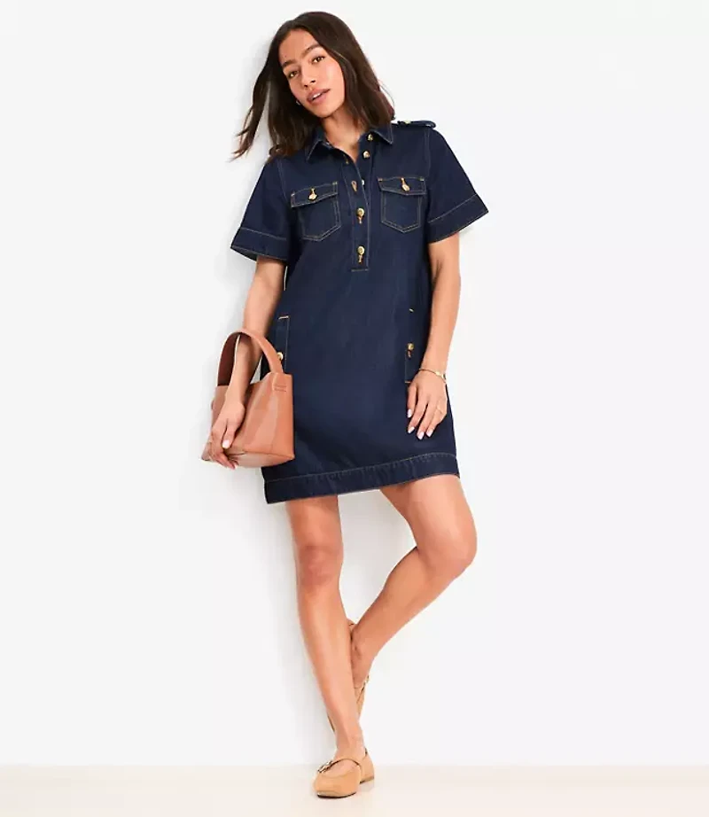 Petite Denim Mini Pocket Dress Classic Rinse Wash
