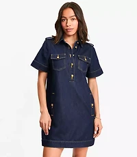 Petite Denim Mini Pocket Dress Classic Rinse Wash