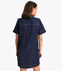 Petite Denim Mini Pocket Dress Classic Rinse Wash