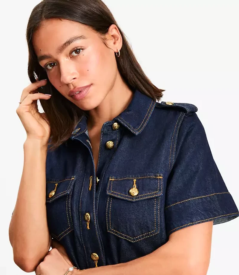 Petite Denim Mini Pocket Dress Classic Rinse Wash
