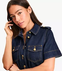 Petite Denim Mini Pocket Dress Classic Rinse Wash