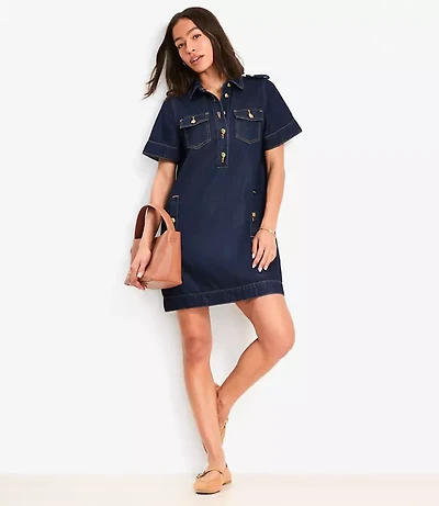Petite Denim Mini Pocket Dress Classic Rinse Wash