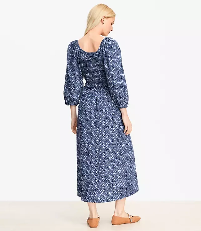 Petite Garden Clip Smocked Midi Dress