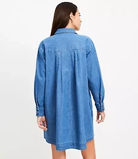 Petite Chambray Pleated Mini Pocket Dress