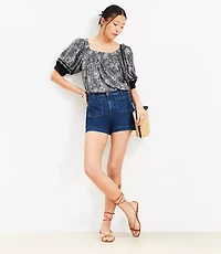 Petite Deco Smocked Square Neck Blouse