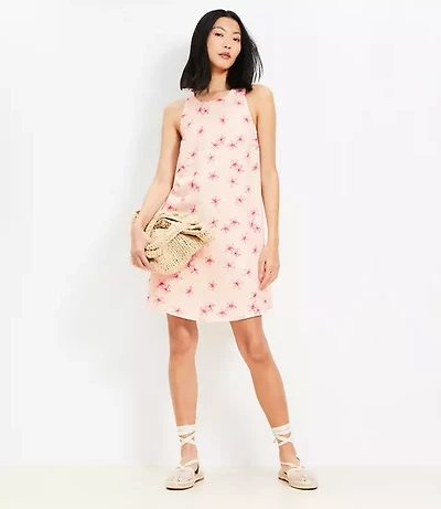 Petite Bloom Linen Blend Cutout Back Mini Pocket Dress
