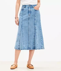 Petite Denim Trumpet Midi Skirt Authentic Vintage Mid Wash