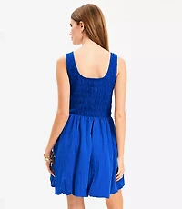 Petite Smocked Scoop Neck Mini Pocket Dress