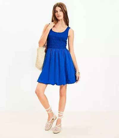 Petite Smocked Scoop Neck Mini Pocket Dress