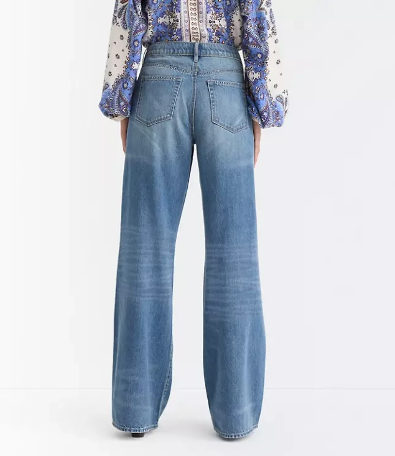 Petite Curvy Mid Rise Wide Leg Jeans Classic Wash