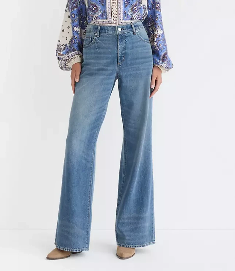 Petite Curvy Mid Rise Wide Leg Jeans Classic Wash
